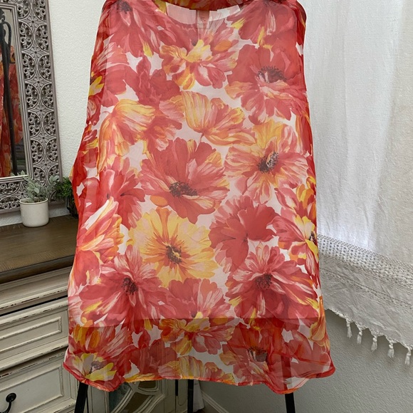 Graver Studio 3X Floral Sheer Blouse w/ Matching Tank | Vintage Style - Picture 6 of 9
